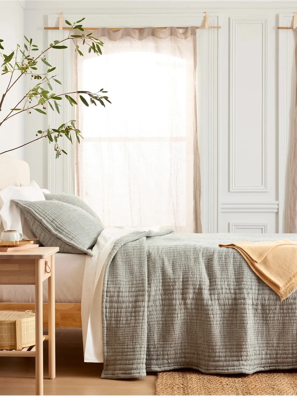 Organic Cotton Channel Stitch Coverlet With Sham Set